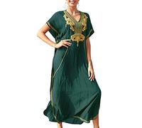 YOUKD Coton Caftan Brodé Robe Florale BohèMe Plage Bikini Couvrir Robe Grande Taille Chemise De Nuit pour Les Femmes