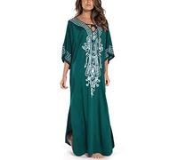 YOUKD Coton Caftan Brodé Robe Florale BohèMe Plage Bikini Couvrir Robe Grande Taille Chemise De Nuit pour Les Femmes