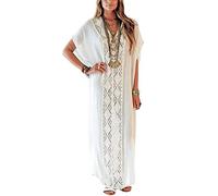 YOUKD Coton évider Floral lâche Caftan Boho Plage Bikini Couvrir Robe Grande Taille vêtements de détente pour Les Femmes