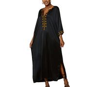 YOUKD Embroidered Floral Loose Caftan Boho Beach Bikini Cover Up Dress Plus Size Robe for Women