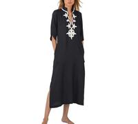 YOUKD été brodé floral long caftan bohème kimono plage maillot de bain couvrir robe maxi pour les femmes