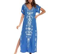YOUKD Été Brodé Floral Long Cardigan Bohème Kimono Plage Maillot de Bain Couvrir Plus La Taille Robe pour Les Femmes