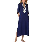 YOUKD été brodé Long Caftan bohème Kimono Plage Maillot de Bain Couvrir Robe Maxi pour Femme