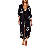 YOUKD Été Coton Brodé Floral Cardigan Lâche Boho Beach Bikini Cover Up Robe Grande Taille Robe pour Femmes