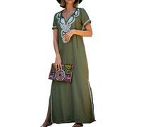 YOUKD Été Coton Brodé Floral Lâche Caftan Boho Beach Bikini Cover Up Robe Grande Taille Robe pour Femmes