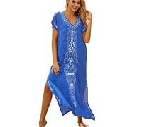 YOUKD Été Coton Brodé Floral Lâche Caftan Boho Beach Bikini Cover Up Robe Grande Taille Robe pour Femmes