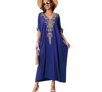 YOUKD Été Coton Brodé Floral Lâche Caftan Boho Beach Bikini Cover Up Robe Grande Taille Robe pour Femmes