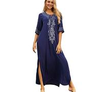 YOUKD Été Coton Brodé Floral Lâche Caftan Boho Beach Bikini Cover Up Robe Grande Taille Robe pour Femmes