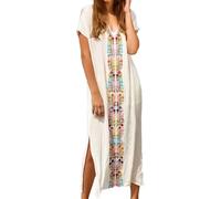 YOUKD Femmes D'été Coton Longue Caftan Maxi Robe Bohème Maillot de Bain Plage Cover Up Robes