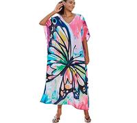 YOUKD Femmes Été Bohème Kaftan Plus Taille Robe Beach Coverup Robe Une Taille Peignoirs V-Neck