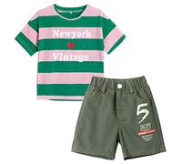 YOUKD Girls T-Shirts d'été Hauts à Manches Bleu Marine T-Shirt en Coton Vert et Jean Bleu Marine 5-6 Ans 144G