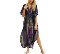 YOUKD Imprimé d'été Floral Caftan Ample Boho Bikini de Plage Robe Cache-Maillot Grande Taille Robe pour Femme