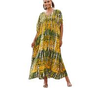 YOUKD Imprimé Floral Long Kaftan Col en V Robe Boho Plage Maillot de Bain Cover Up Maxi Robe pour Femme