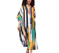 YOUKD Maxi Robe Col V Kaftan Boho Beach Bikini Cover Up Robe Plus Size Loungewear pour Femme