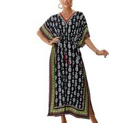 YOUKD Maxi Robe col V Kaftan Boho Beach Bikini Cover Up Robe Plus Taille Loungewear pour Femmes