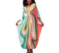 YOUKD Maxi Robe Col V Kaftan Boho Robes Beach Cover-ups Robe Maxi Vêtement pour Femme