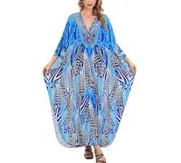 YOUKD Maxi Robe Col V Kaftan Boho Robes Beach Cover-ups Robe Maxi Vêtement pour Femme