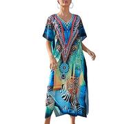 YOUKD Robe à séchage Rapide Imprimer Caftan Floral Boho Plage Bikini Cover Up Robe Grande Taille vêtements de détente pour Les Femmes