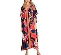 YOUKD Robe Longue Caftan Longue Couleur Unie pour Femmes, Plus la Taille Homewear Bikini Beach Peignoirs
