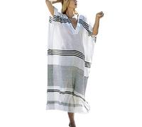 YOUKD Summer Cotton Lâche V Neck Caftan Boho Bikini de Plage Robe Cache-Maillot Grande Taille Robe pour Femme