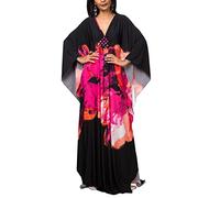 YOUKD Summer Floral Loose Caftan Boho Beach Bikini Cover Up Robe Maxi Robe pour Femmes