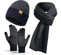 Youkly Lot de 3 bonnets, écharpes, gants pour écran tactile pour homme | Bonnet chaud en tricot. Cache-cou, gants doublés en polaire, ensemble chaud d'hiver élastique pour homme et femme