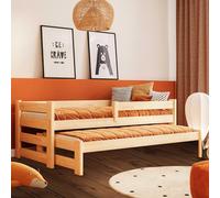 YOUKO Lit Gigogne Enfant 160x80 Ernest - Lit Enfant avec Barrière Vernis - Lit Fille e Garcon en Bois de Pin