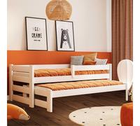 YOUKO Lit Gigogne Enfant 180x80 Ernest - Lit Enfant avec Barrière Blanc - Lit Fille e Garcon en Bois de Pin