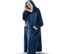 YOULIKE Couverture à capuche extra longue pour homme et femme - Sweat surdimensionné moelleux à porter (douillette) - Couverture géante en polaire sherpa super douce, bleu, taille unique