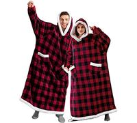 YOULIKE Couverture à capuche extra longue pour homme et femme - Sweat surdimensionné moelleux à porter (douillette) - Couverture géante en polaire sherpa super douce, écossais rouge, taille unique