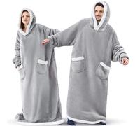 YOULIKE Couverture à capuche extra longue pour homme et femme - Sweat surdimensionné moelleux à porter (douillette) - Couverture géante en polaire sherpa super douce, gris clair, taille unique