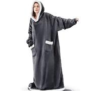 YOULIKE Couverture à capuche extra longue pour homme et femme - Sweat surdimensionné moelleux à porter (douillette) - Couverture géante en polaire sherpa super douce, gris, taille unique