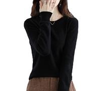 Youllyuu Pull en cachemire 100 % laine mérinos pour femme - Pull à col rond pour l'automne et l'hiver, Noir , XXL