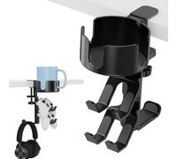 YouLpoet Desk Controller Holder with Headphone Hanger, 360° Rotating 3 in 1 Desk Anti-Spill Cup Holder with Headset Stand, Aluminum Alloy Plastic, Max Capacity 9kg/20lb for Xbox, PS4, PS5, Switch