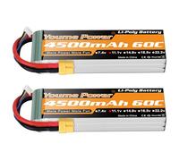 Youme Power Batterie LiPo 11.1V, Batteries Lipo RC 3S 4500mAh 60C avec Prise XT60 pour Voiture/Camion RC, Buggy, Bateau, hélicoptère et Drone (2 Packs)