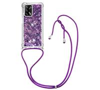 youmehe Collier pour Oppo A74 4G/F19 Coque Glitter Quicksands étui de téléphone avec Cordon,Réglable Téléphone Lanyard Case,Antichoc Etui Brillante Housse Cover-Mauve