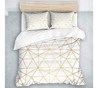 YOUMEISU Parure de lit Adulte,Housse de Couette,Motif Abstrait Losange Or géométrique Ligne Moderne Blanc Design doré,Multicolore, 1 Housse de Couette 200 x 200 CM + 2 Taies d'Oreillers 50 x 75 CM