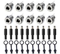 Youmile 10 pièces DC-099 prise de prise d'alimentation cc 5.5x2.1mm 30V 5A adaptateur de connecteur de montage sur panneau femelle avec capuchon étanche 10 pièces, prise mâle DC 10 pièces