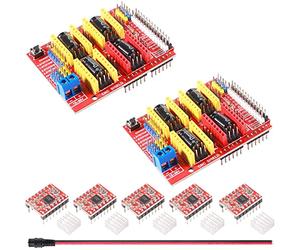 Youmile 2 pcs CNC Shield Expansion Board V3.0 Board 3D Printer CNC Drive Expansion Boards + 5 pcs A4988 Stepper Motor Driver avec Heatsink, DC câble femelle