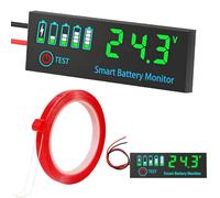 Youmile 2 pièces Moniteur de batterie Voltmètre Niveau de batterie LED Affichage numérique Vert CC 7-55 V Compatible avec les batteries 3S -12S avec ruban adhésif double face