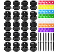 Youmile 20 Pcs PG11 Presse-étoupe Étanche IP68 Réglable 5-10mm Nylon Joint En Plastique Connecteur de Fil pour Boîte de Jonction avec 7 Pcs Étiquettes de Câble, 20 Pcs Attaches de Fil
