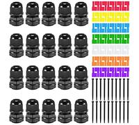 Youmile 20 Pcs PG7 Presse-étoupe Étanche IP68 Réglable 3-6.5mm Nylon Joint En Plastique Connecteur de Fil pour Boîte de Jonction avec 7 Pcs Étiquettes de Câble, 20 Pcs Attaches de Fil