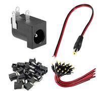 Youmile 20 pièces connecteur de prise d'alimentation cc 5,5 x 2,1 mm DC-005 support de carte PCB de type baril noir avec câble de connecteur de prise d'alimentation cc 12 V