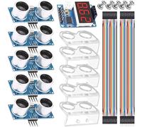 Youmile 5 pcs Module de distance de capteur à ultrasons Module à ultrasons + module d'affichage de télémétrie de capteur à ultrasons avec support de montage Kit d'écrou de vis de câble DuPont