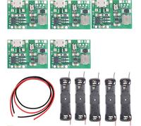 Youmile 5 pièces Module chargeur de batterie Module élévateur réglable de 3,7V/4,2V à 27V + 5 pièces Support de batterie 18650 avec câble rouge et noir pour une charge rapide de la batterie