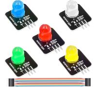 Youmile 5 pièces Module LED 10 mm Voyants lumineux à diode Capteur Module lumineux DC 3,3 V-5 V Gradation PWM Rouge, jaune, bleu, vert et blanc avec câble de connexion mâle à femelle 15 broches