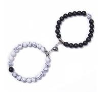 YOUNAFEN Lot de 2 bracelets avec pendentif magnétique en forme de cœur pour couple - Pierre naturelle - 8 mm - Cadeau, 1, Pierre, Sans pierre précieuse