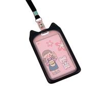 YOUNAFEN Porte-badge en silicone avec oreilles de chat avec lanière pour femme, fille, travail, bureau, infirmière, étudiante, enseignante, 7,3 x 12,5 cm, noir