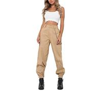 Young Forever Pantalon cargo décontracté pour femme avec taille haute et grande poche - Vert - XL
