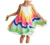 Young Forever Tout-Petit Bébé Filles été sans Manches Arc-en-Ciel Rayure Licou Jupe Plage Robe d'été Fronde (Multicolor, 5-6 Ans)